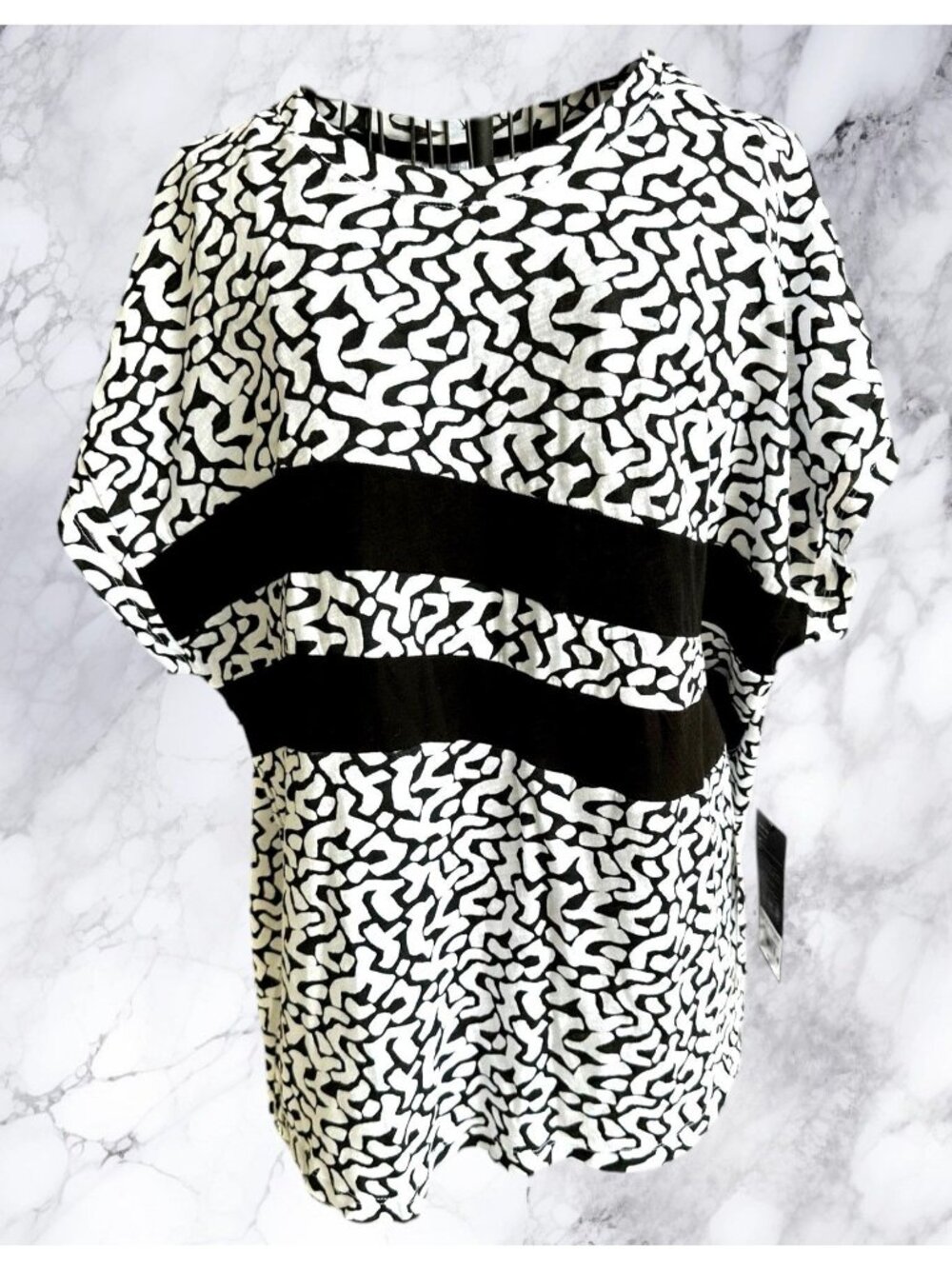 NWT Kinesis Pullover Top XL Black White Stripe Abstract Dolman Sleeves Workwear